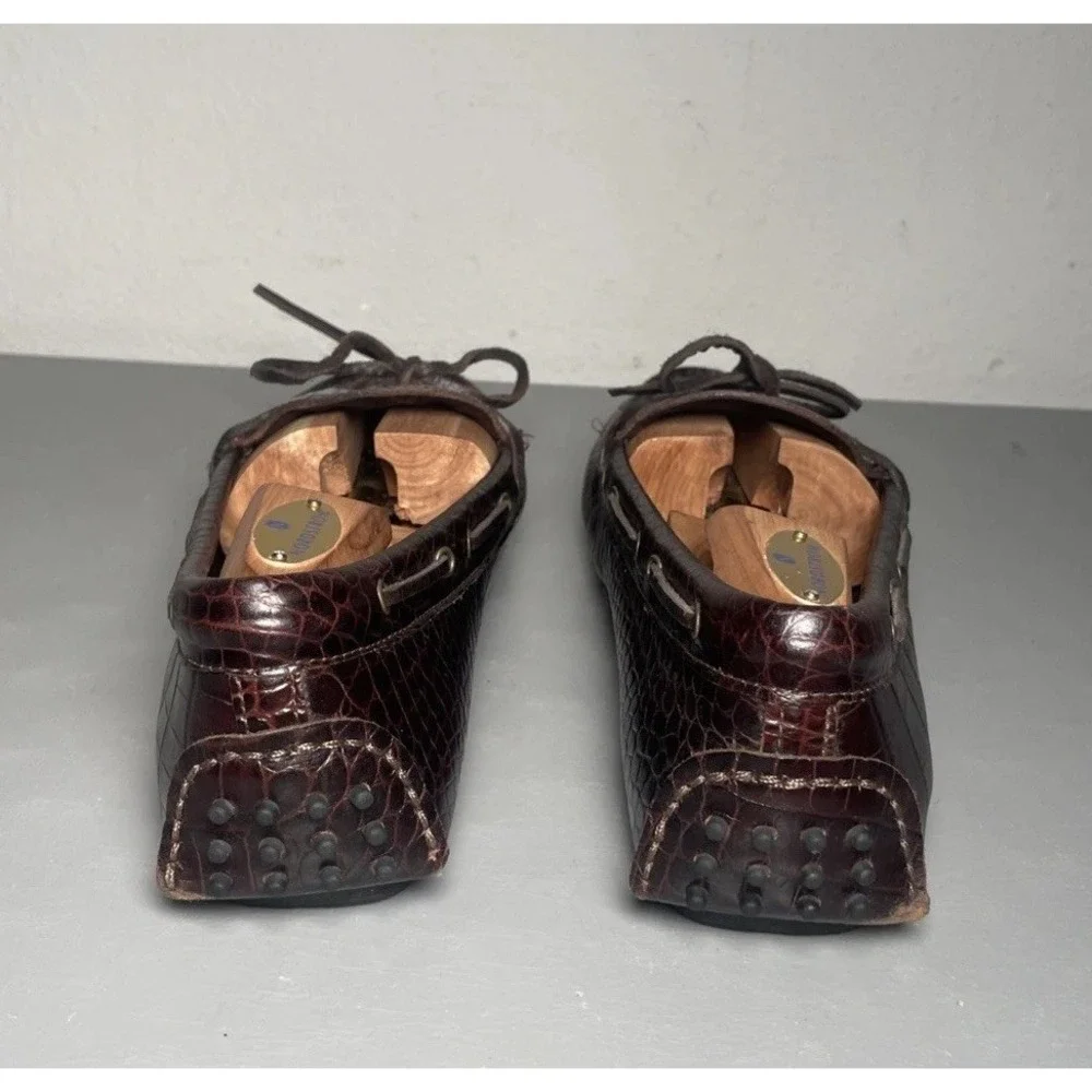 COLE HAAN GUNNISON BROWN CROC EMBOSSED LEATHER DRIVING MOCCASINS MEN'S 11.5D